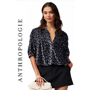 Anthropology Maeve velvet sheared yolk top LP
